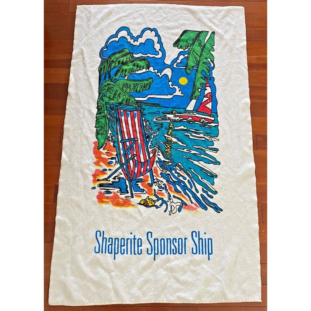 90's Vintage Beach Towel Shaperite Sponsor Cruise Ship USA Made Colorful Large
